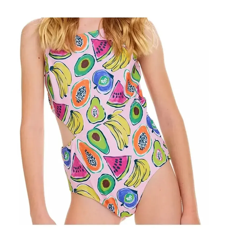Andy & Evan Girls 8-10 Multicolor Watercolor Fruit One Piece Swimsuit
